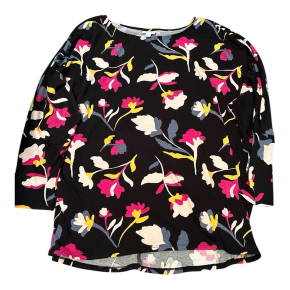 Lularoe 2XL Black Magenta Pink Yellow Blue Floral Linda Batwing Dolman Top PZ - Picture 2 of 8